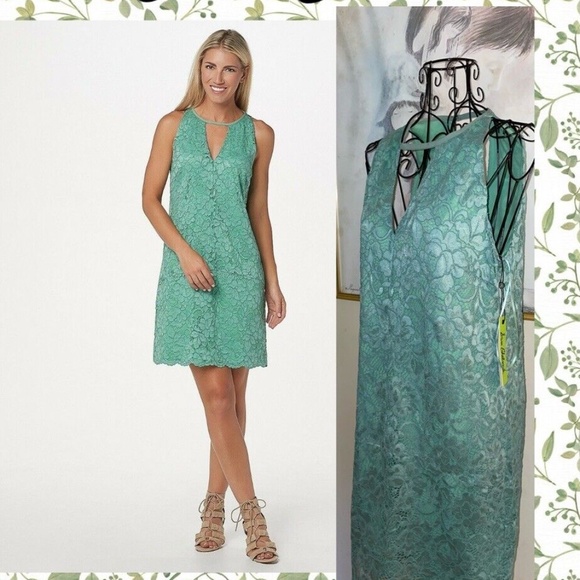 SAM EDELMAN GREEN LACE "CHOKER" DRESS~SHIFT STYLE~LINED~SMALL - Picture 1 of 5